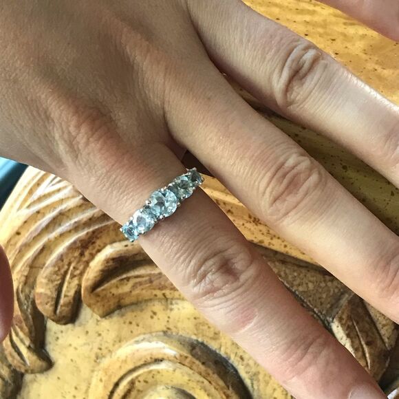 Natural Blue Topaz Sterling Silver Ring - Picture 7 of 8